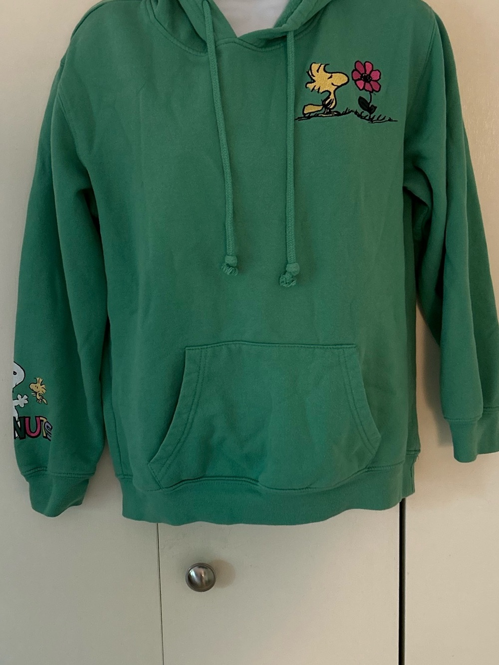 Peanuts cotton blend Snoopy Woodstock hooded sweatshirt front pocket S - Picture 5 of 9